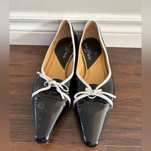 Notabene Black Patent Leather Flats with White Trim